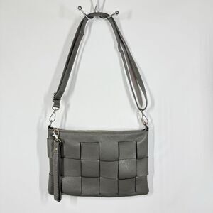 Tano Italy Women’s crossbody gray pebbled leather weave purse 7x11"